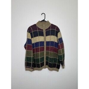 VTG Dress Barn Sweater Sz 18 20 Patchwork Crochet Grandma Fall Autumn Zip Wool